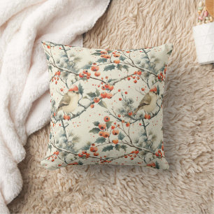 Cojín Decorativo Aves Fiesta Vintage Antiguo Verdor Bayas