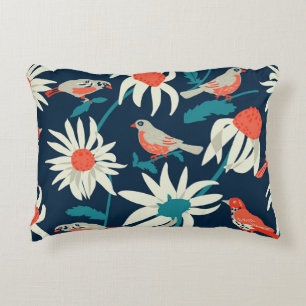Cojín Decorativo Aves Florales: Diseño Vintage Seamless.