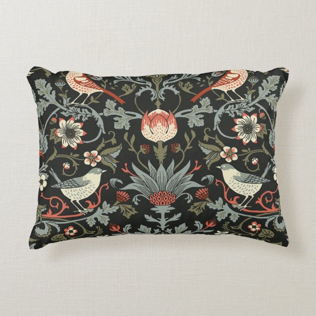 Cojín Decorativo Aves florales negras encantadas (Anverso)