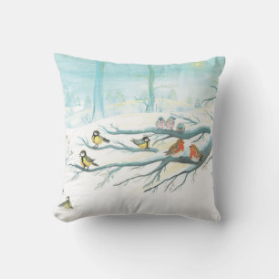 Cojín Decorativo Aves forestales en invierno
