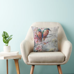 Cojín Decorativo Aves hermosas pintadas en dos acuarelas
