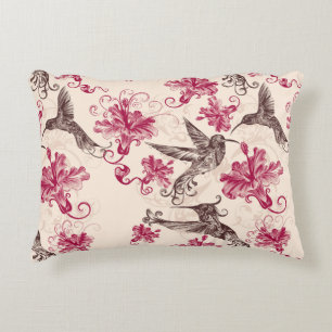 Cojín Decorativo Aves Que Recorren Y Flores De Colores Rosas