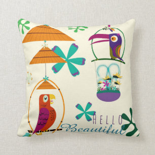 Cojín Decorativo Aves Tiki Arte Retro Vintage Personalizado