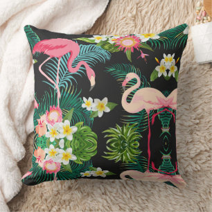Cojín Decorativo Aves Tropicales Flores Paisaje del Agua Flamingo