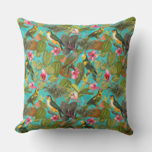 Cojín Decorativo Aves tropicales y flores en el patrón de la jungla