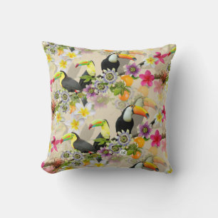 Cojín Decorativo Aves Turcas, Flores de Pasión, Plumeria Tropical T