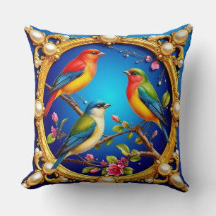 Cojín Decorativo 💙 Aves Vibrantes Decoración de Hogar de Naturalez