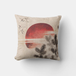 Cojín Decorativo Aves y atardecer de Katsushika Hokusai
