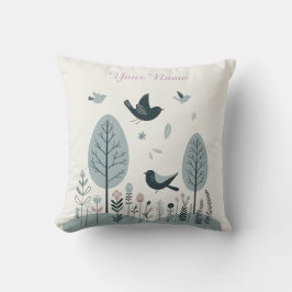 Cojín Decorativo Aves y bosque nórdicos personalizados