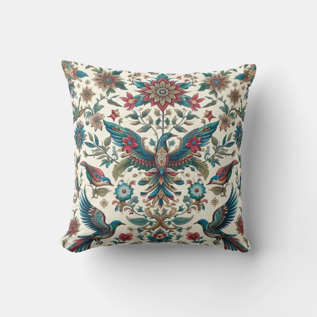 Cojín decorativo Aves y Florales Elegantes (Anverso)