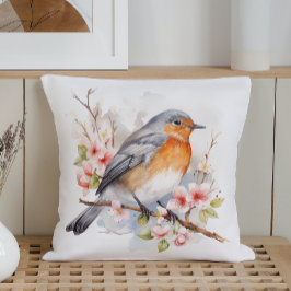 Cojín Decorativo Aves y flores de primavera acuarelas