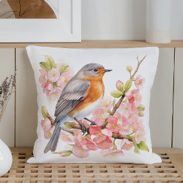 Cojín Decorativo Aves y flores de primavera acuarelas
