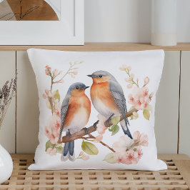 Cojín Decorativo Aves y flores de primavera acuarelas