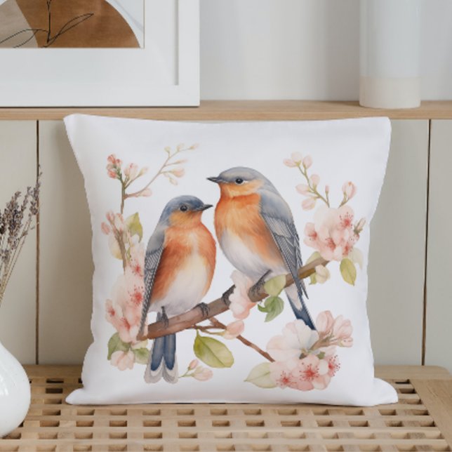 Cojín Decorativo Aves y flores de primavera acuarelas (Subido por el creador)
