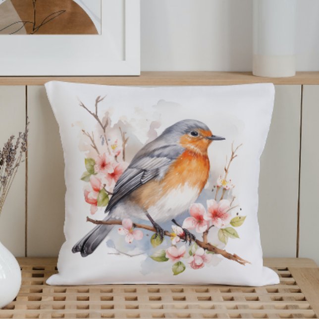 Cojín Decorativo Aves y flores de primavera acuarelas (Subido por el creador)