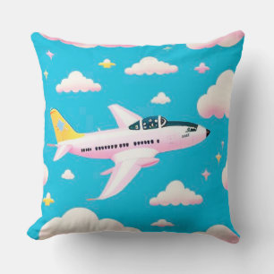 Cojín Decorativo Avión Colorido Volando Entre Nubes de Dibujos Anim