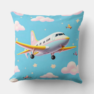 Cojín Decorativo Avión Colorido Volando Entre Nubes de Dibujos Anim