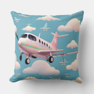 Cojín Decorativo Avión Colorido Volando Entre Nubes de Dibujos Anim