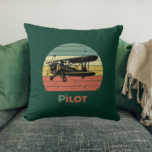 Cojín Decorativo Avión genial y puesta de sol, estilo Retro Vintage