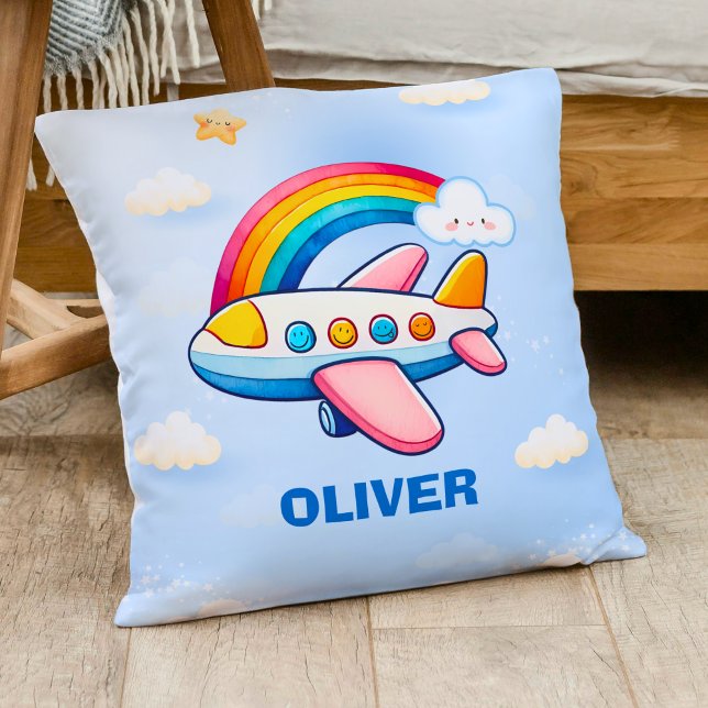 Cojín Decorativo Avión pasajero caprichoso con arcoíris (Subido por el creador)