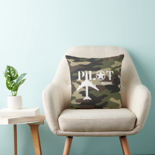 Cojín Decorativo Avión piloto y militar, camuflaje, Minimalista