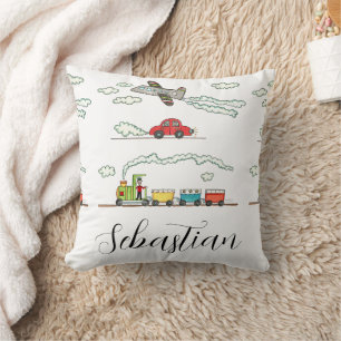 Cojín Decorativo Avión, tren y coche personalizados