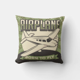 Cojín Decorativo Avión verde retro vintage