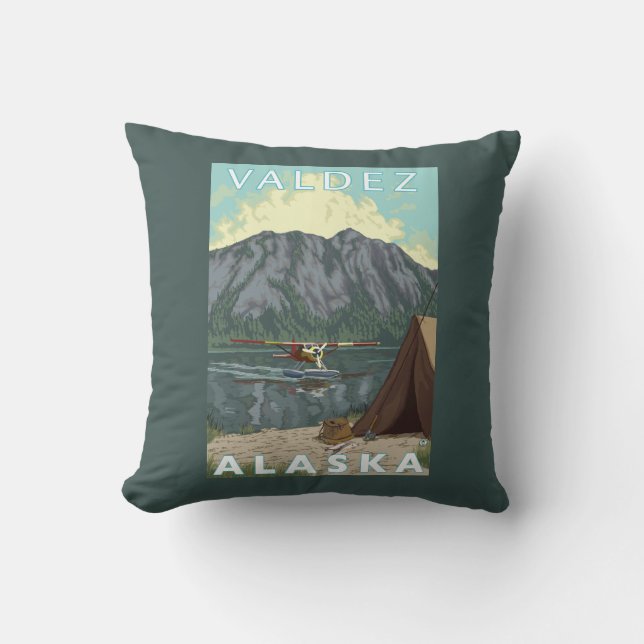 Cojín Decorativo Avión y pesca - Valdez, Alaska de Bush (Anverso)