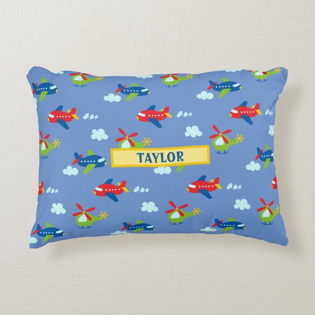 Cojín Decorativo Aviones, helicópteros y nubes ilustraciones sobre  (Anverso)