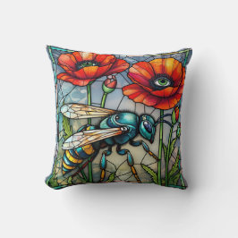 Cojín Decorativo Avispa Colorida de Vidrio Mosaico Amapola Steampun