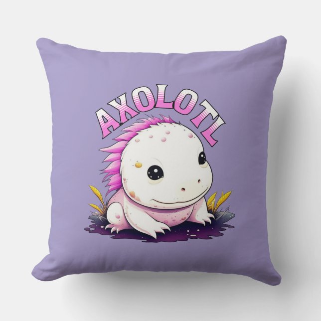 Cojín Decorativo Axolotl rosa y púrpura personalizado (Anverso)