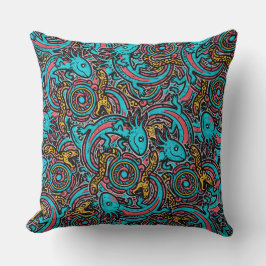 Cojín Decorativo Azteca Axolotl Xolotl Patrón Tribal mitología boho