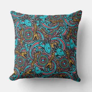 Cojín Decorativo Azteca Axolotl Xolotl Patrón Tribal mitología boho