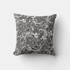 Cojín Decorativo Azteca Axolotl Xolotl Patrón Tribal Negro & Blanco