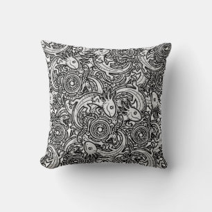 Cojín Decorativo Azteca Axolotl Xolotl Patrón Tribal Negro & Blanco