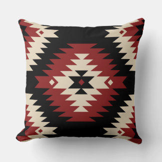 Cojín Decorativo Azteca, rojo geométrico, negro y beige