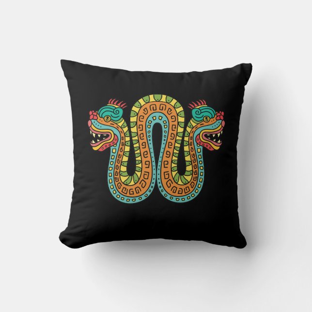 Cojín Decorativo Azteca Serpiente de doble cabezal Serpiente Serpie (Anverso)