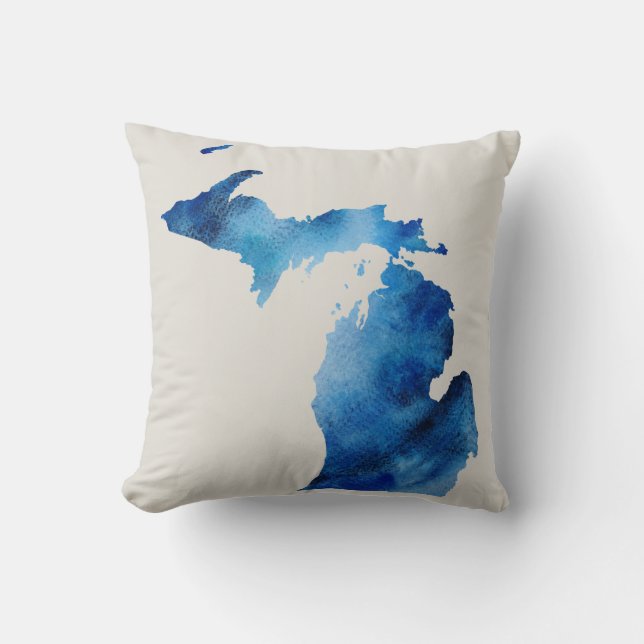 Cojín Decorativo Azul acuarela Michigan Silhouette | Personalízalo (Anverso)