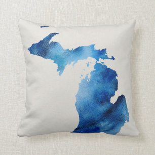 Cojín Decorativo Azul acuarela Michigan Silhouette   Personalízalo