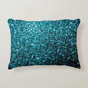 Cojín Decorativo Azul acuático brillante purpurina brillos