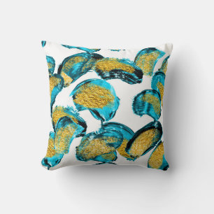 Cojín Decorativo azul acuático, turquesa, dorado.