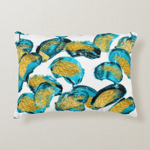 Cojín Decorativo azul acuático, turquesa, dorado.