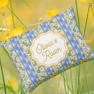 Cojín Decorativo Azul Amarillo Daisies Personalizado Campo Vintage