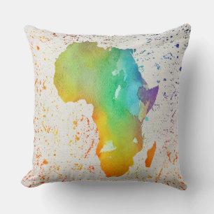 Cojín Decorativo Azul, amarillo y verde acuarela África