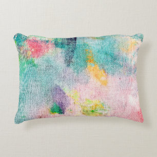 Cojín Decorativo Azul artístico. Presentación Contemporánea Blanca.