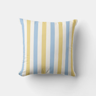 Cojín Decorativo Azul Bebé, Amarillo Mantequilla y Raya Suave Blanc