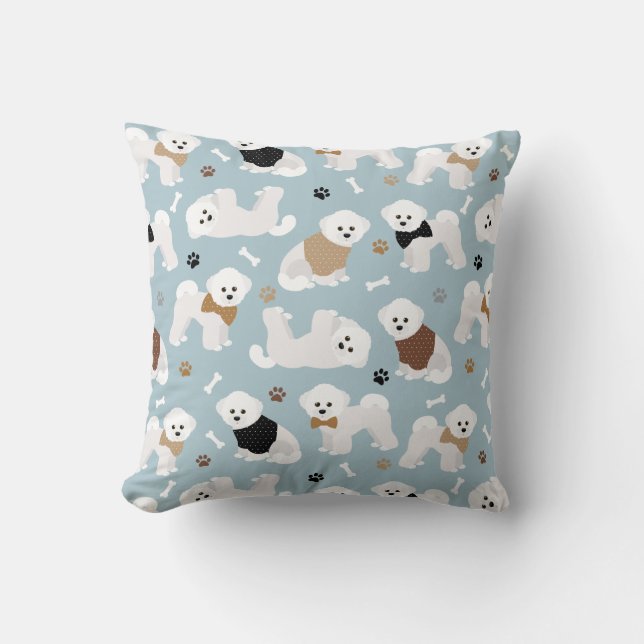 Cojín decorativo azul Bichon Frise Bones y Paws (Anverso)