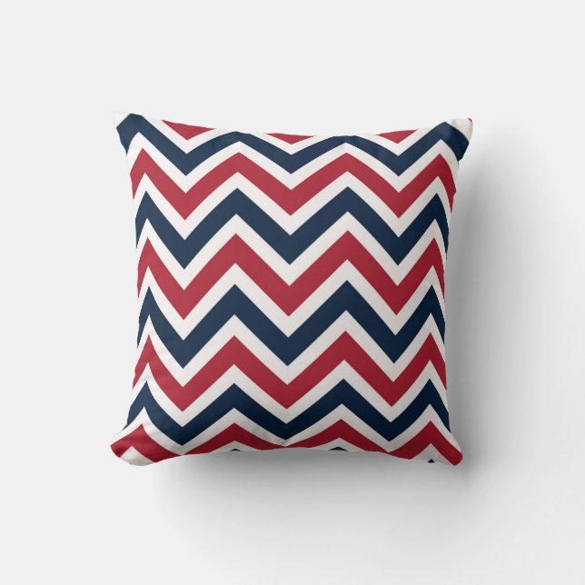 Cojín decorativo azul blanco rojo del zigzag (Anverso)