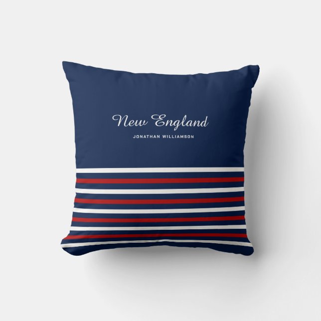 Cojín Decorativo Azul, blanco, rojo rayado personalizable Nautical (Anverso)