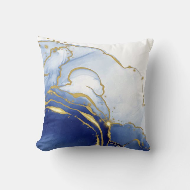 Cojín Decorativo Azul, blanco y oro magnífico (Anverso)